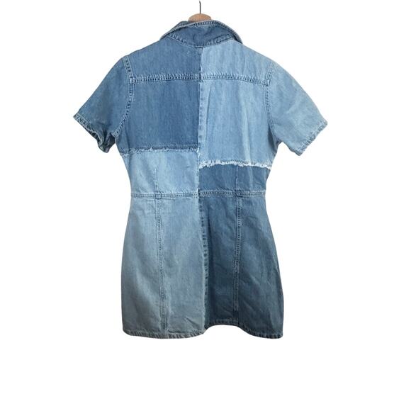 Zara Women’s Patchwork Denim Dress Blue Collared Button Down XL - Picture 5 of 5